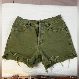 We The Free green denim high-waisted shorts